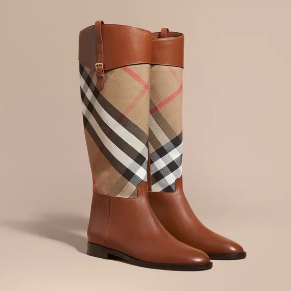 Burberry Housecheck Copse HC Flat Riding Boots - Brown Size 36